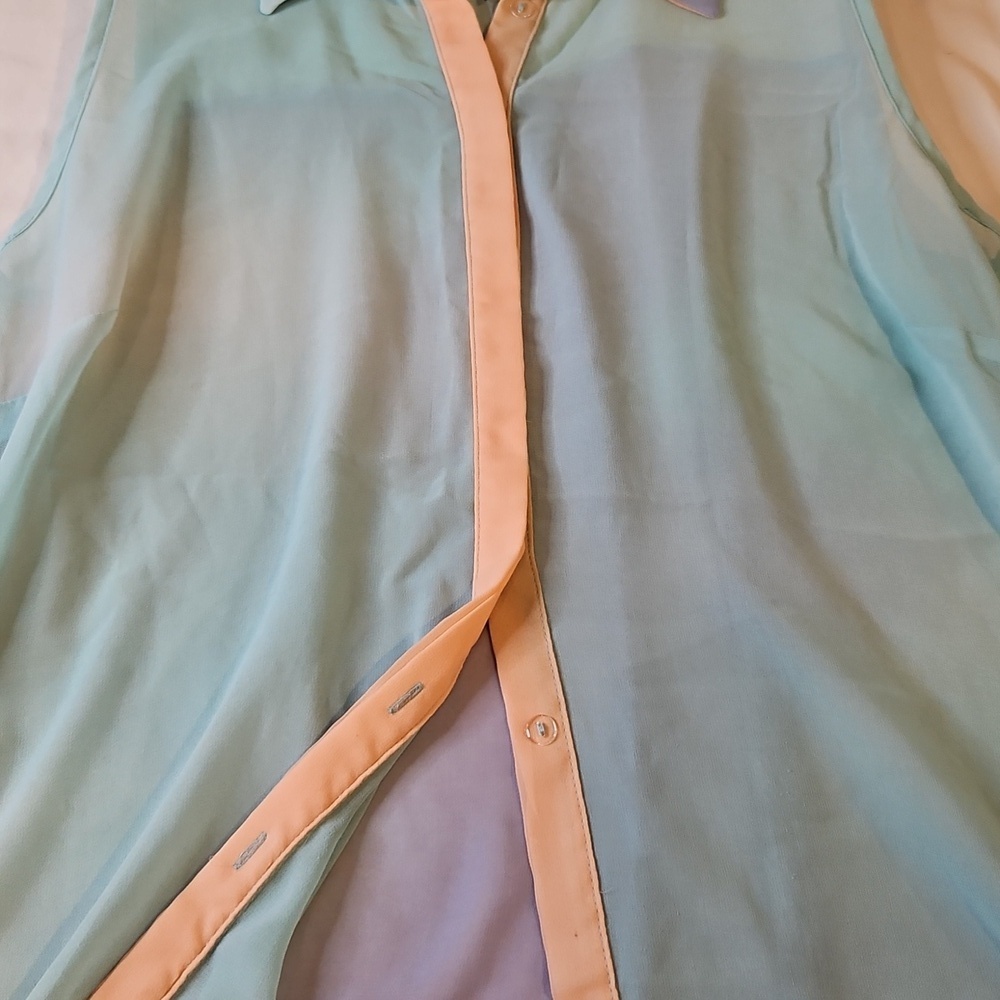Sheer Pastel Button Up Collared Tunic/ Cover Up size 13 Large - Picture 6 of 8